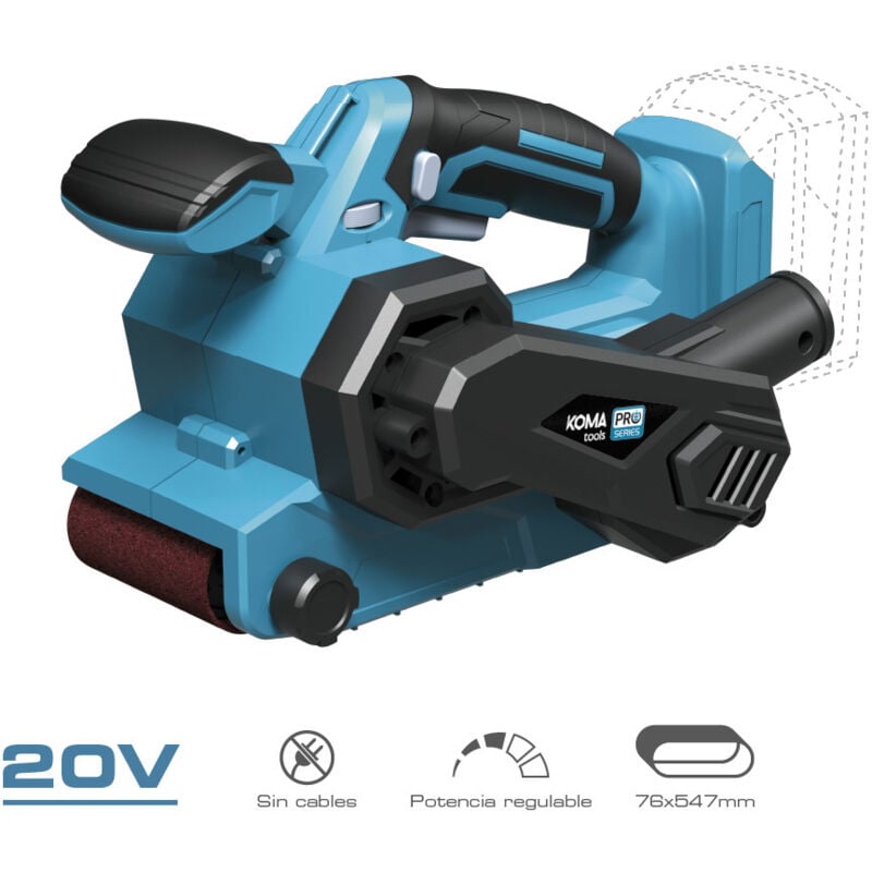 Ponceuse à bande, 20V (sans batterie ni chargeur), 14x27.5x17cm Koma Tools Pro Series Batterie 08778