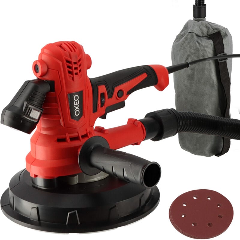 Ponceuse circulaire murale 900W - Mur et Plafond - 6 disques abrasifs 180mm - 5 vitesses - Eclairage LED - Sac de poussières