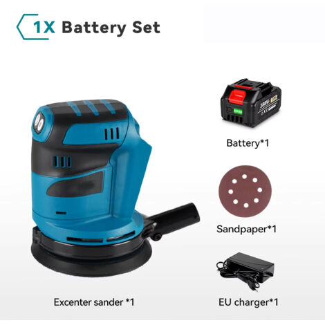 Ponceuse éléctrique 125 mm – Sans fil – Livrée avec 1 batterie – Compatible Makita – Ponçage/polissage