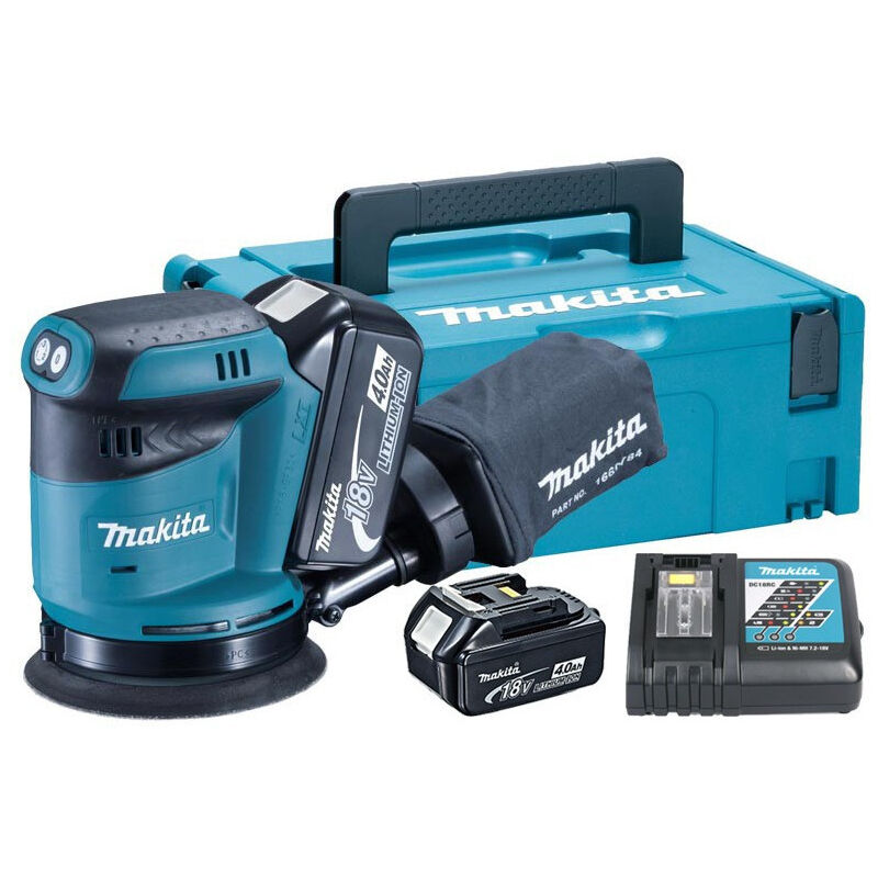Dbo 180 rmj Ponceuse excentrique sans fil 18 v + 2x Batteries 4.0Ah + Chargeur + Makpac - Makita