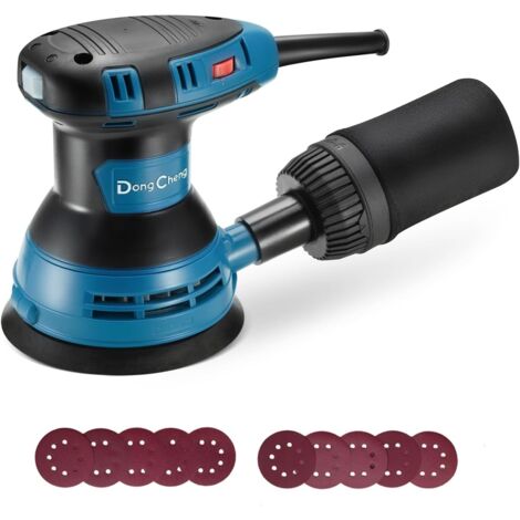 Ponceuse excentrique 300 W, 125 mm, 6 vitesses, 4000-12000 tr/min avec dépoussiéreur et 10 types de papier de verre, Ponceuse orbitale aléatoire, idéale pour les travaux de bricolage