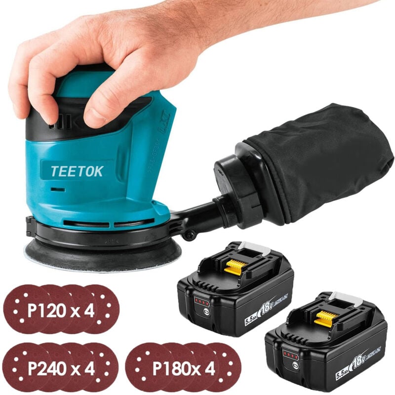 Ponceuse excentrique,Sans balais,Compatible avec la batterie Makita,ponceuse orbitale aléatoire Machine de polissage 18V Ø125mm avec sac à poussière