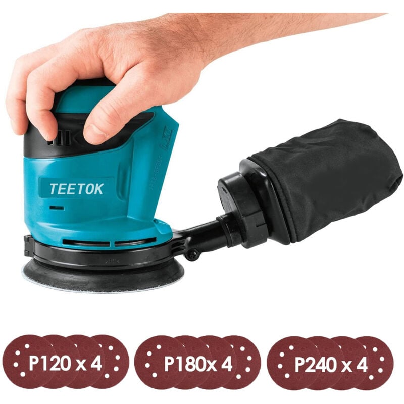 Teetok - Ponceuse excentrique,Sans balais,Compatible avec la batterie Makita, ponceuse orbitale aléatoire Machine de polissage 18V Ø125mm avec sac à