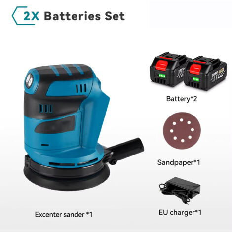 Ponceuse orbitale 125 mm – Lot 2 batteries – Sans fil – Pour Makita – Finition bois professionnelle
