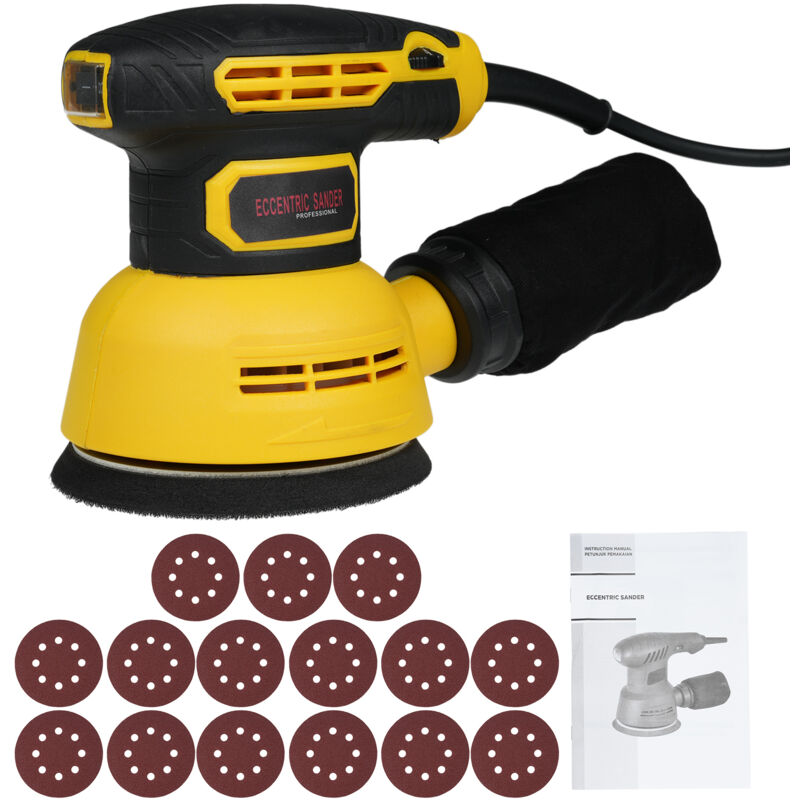 Ponceuse orbitale aléatoire de 5 pouces avec 15 papiers de verre 12000 tr/min Ponceuse à 6 vitesses variables Système de collecte de poussière haute