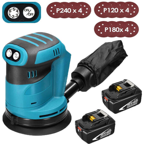 Ponceuse orbitale, excentrique,Ponceuse orbitale aléatoire sans fil 125 mm,Sans balais, avec 12 papiers abrasifs et sac à poussière +2x batterie 5,5A (sans chargeur)-Compatible avec le chargeur Makita