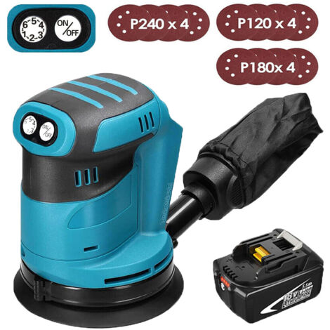 Ponceuse orbitale, excentrique,Ponceuse orbitale aléatoire sans fil 125 mm,Sans balais, avec 12 papiers abrasifs et sac à poussière + batterie 5,5 A (sans chargeur)-Compatible avec le chargeur Makita
