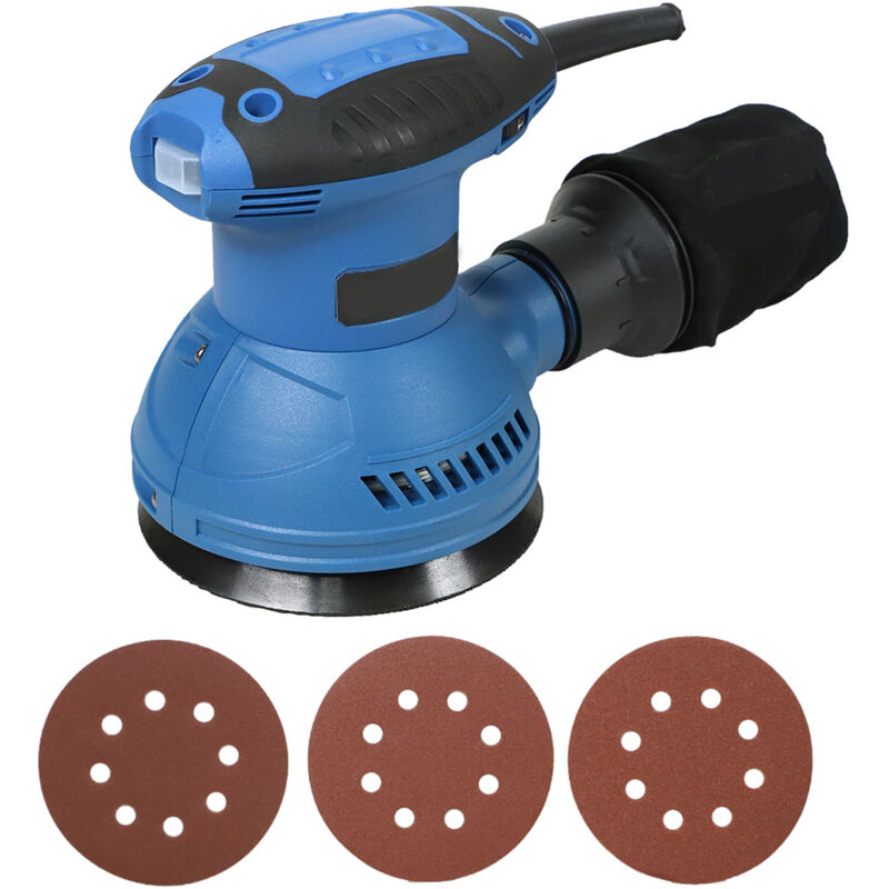 Ponceuse professionnelle 320 w, ponceuse et polisseuse électrique portative avec sac de collecte de poussière amovible et 10 papiers de verre