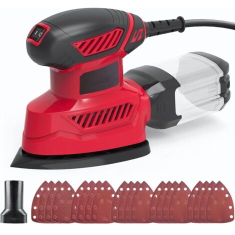 Ponceuse Vibrante 130W 14000 RPM Ponceuse de Détail Professionnel , Système de Collection de Poussière,20PCS Feuilles Abrasives pour Le Ponçage,Le Polissage