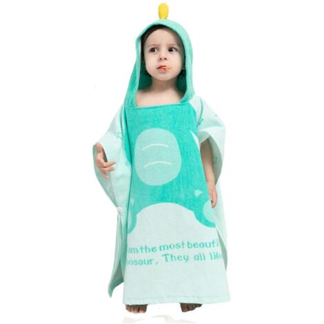 Poncho de plage à capuche en coton pour enfants, idéal pour la piscine, le bain et la natation. Motif dinosaure, cape de plage (bleu, S (hauteur : 33,5"-40")).