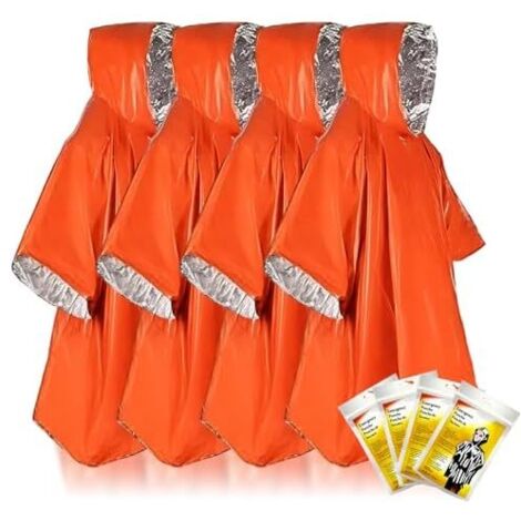 Poncho De Secours - Imperméable Et Anti-Vent - Pour Activités En Plein Air Et Préparation Aux Urgences - 4 Pièces