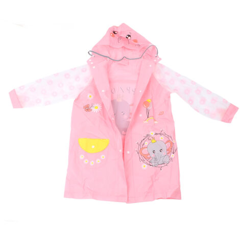 Poncho Enfant Imperméable PU Rose, Poche à Dos Intégrée et Bandes Réfléchissantes