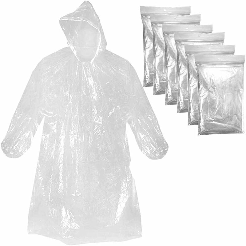 Image of Fortuneville - Poncho Impermeabile,6 pcs x usa e Getta Pioggia Poncho Emergency Raincoat Antipioggia per Escursionismo,Camminata in