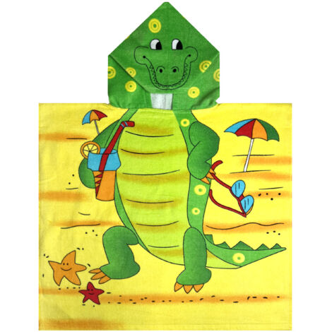 Poncho Mare Per Bambini Per Spiaggia In Morbida Spugna Disegno Coccodrillo