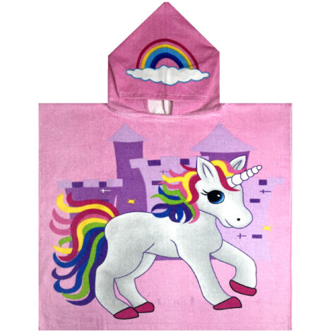 Poncho Mare Per Bambini Per Spiaggia In Morbida Spugna Disegno Unicorno