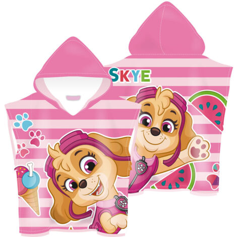 Poncho microfibre avec capuche 55X55cm Rose - Pat Patrouille
