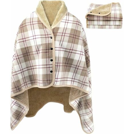 Poncho Polaire Femme Hiver Chaud Cape d'hiver avec Boutons Cape Épaissie Elégant Couverture à Carreaux Cape d'épaule Chaude Poncho Mixte Cachemire Femme Cape de Couverture Douce Chaude