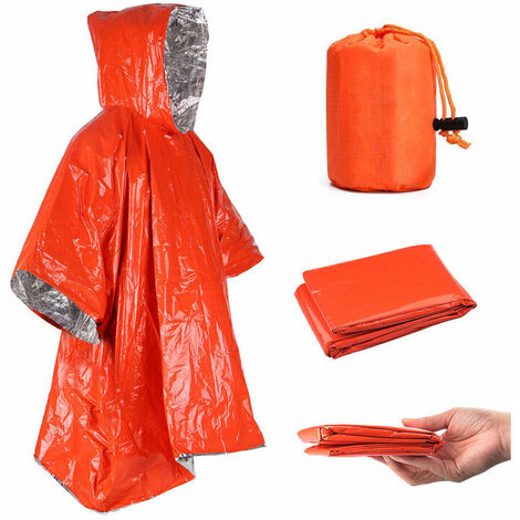 Ponchos de Survie,Triomphe Poncho Pluie Imperméable, Cape de Pluie, 120 x 130 cm en Mylar Thermique Couverture Imperméable Équipement de Survie et Équipement, pour la Randonnée en Plein Air (Orange)