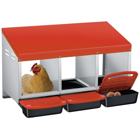 Pondoir Poules Pondeuses 3 Compartiments, Pondoir pour Poules Nichoirs avec perchoir et Triple bac de recyclage des œufs, Antirouille, Étanche, Ventilé, Orange