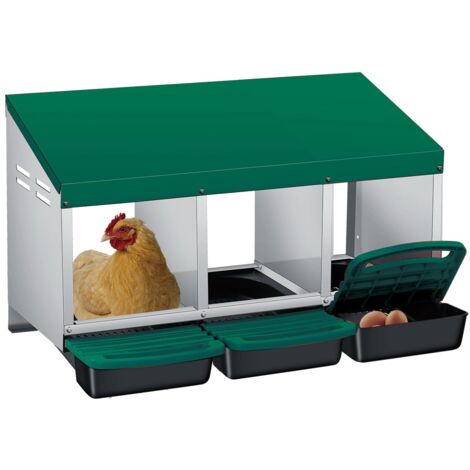 Pondoir Poules Pondeuses 3 Compartiments, Pondoir pour Poules Nichoirs avec perchoir et Triple bac de recyclage des œufs, Antirouille, Étanche, Ventilé, Vert
