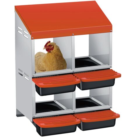 Pondoir Poules Pondeuses 4 Compartiments, Pondoir pour Poules Nichoirs avec perchoir, antirouille, Nichoir 2 Niveaux, Antirouille, Étanche, Ventilé, Orange