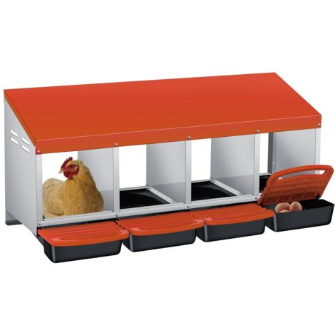 Pondoir Poules Pondeuses 4 Compartiments, Pondoir pour Poules Nichoirs avec perchoir et Quatre bacs de recyclage des œufs, Antirouille, Étanche, Ventilé, Orange