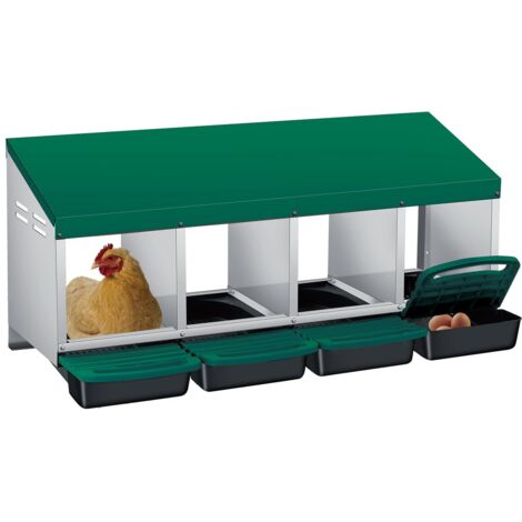 Pondoir Poules Pondeuses 4 Compartiments, Pondoir pour Poules Nichoirs avec perchoir et Quatre bacs de recyclage des œufs, Antirouille, Étanche, Ventilé, Vert
