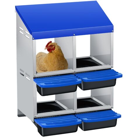 Pondoir Poules Pondeuses 6 Compartiments, Pondoir pour Poules Nichoirs avec perchoir, antirouille, Nichoir  2 Niveaux - Antirouille, Étanche, Ventilé, Bleu
