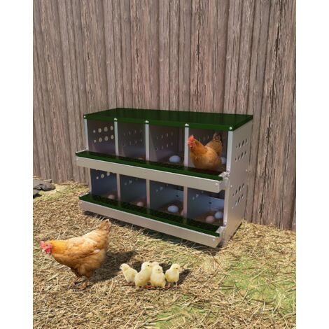 Pondoir pour Poules, Nichoirs en Métal à 8 Compartiments, Étanche, Antirouille et Ventilé, Plate-Forme de Repos, Mural Enroulable Poules Vert -