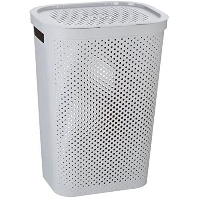 Curver - 231008 - Cesta de ropa Infinity, 59 l, con asas, color gris y dots