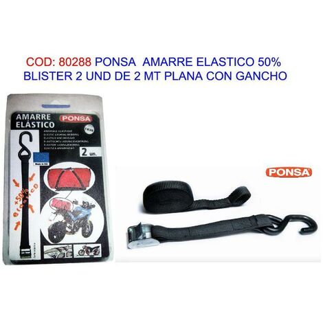 ponsa  amarre elastico 50% blister 2 und 2 mt plana c-gancho