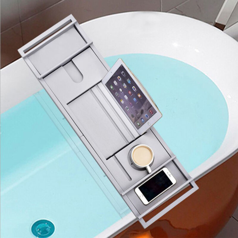 Pont de Baignoire Bambou Tablette de Bain Extensible Salle de Bain Plateau de Baignoire Planche 70-105cm233cm Gris