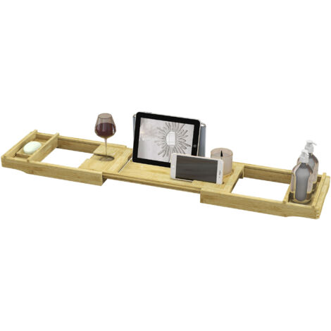 Pont de bain en bambou extensible 75-109 cm avec porte-gobelet et porte-savon, plateau étagère 23 x 4.5 cm
