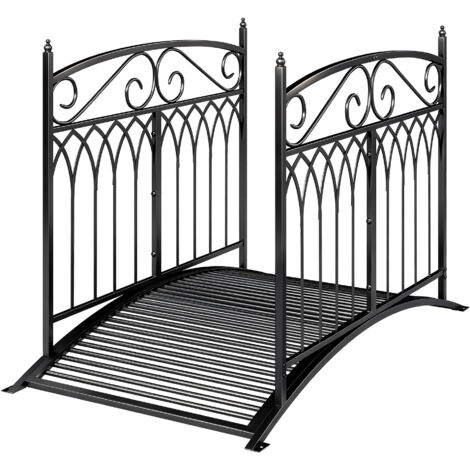 Pont de Jardin Baroque en Fer Forgé Passerelle Décorative avec Rampe 91cm, Capacité 100kg Noir