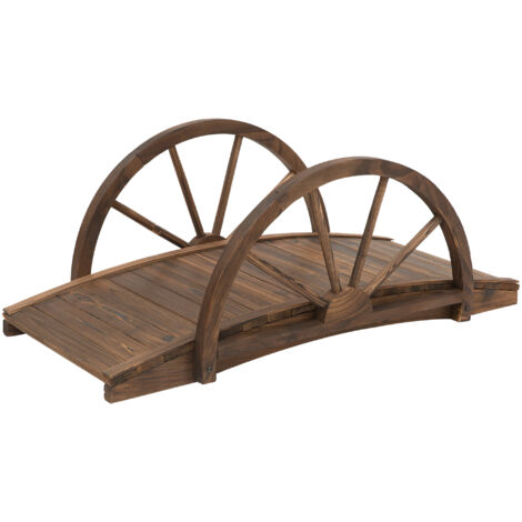 Pont de jardin en bois, rampe à demi-roues, capacité 150 kg, 100 x 50 x 37 cm, brun