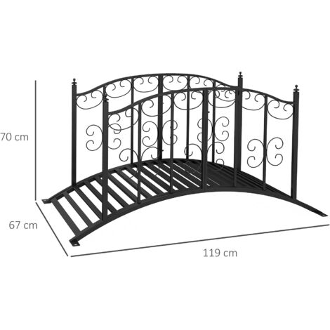 Pont de jardin en métal style vintage, décoration pour jardin et bassin, 119 x 67 x 70 cm, noir