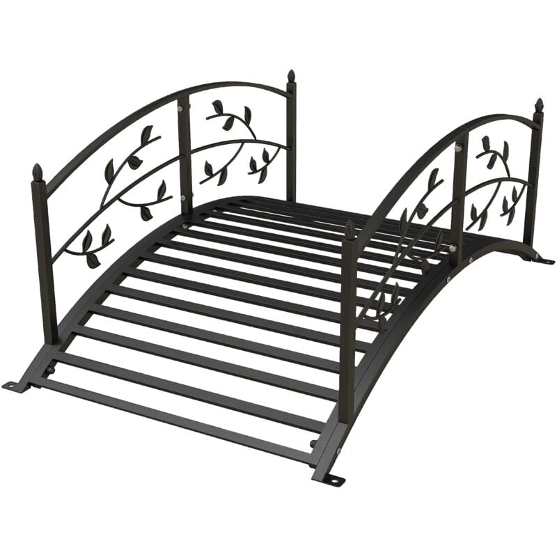 Pont de jardin - pont de bassin avec balustrade motif de vigne acier noir