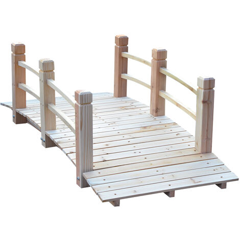 Pont de jardin - pont de bassin - passerelle en bois avec balustrade - dim. 152,5L x 67l x 48H cm - bois de sapin - Beige