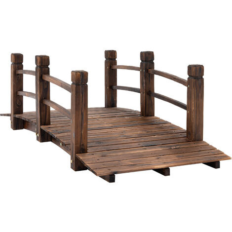 Pont de jardin - pont de bassin - passerelle en bois - dim. 152,5L x 67l x 48H cm - bois de sapin traité carbonisation - Marron