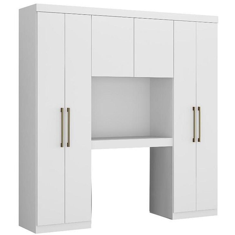 Pont de lit antero - 6 portes - Avec armoires et rangements - L.200 cm - Blanc