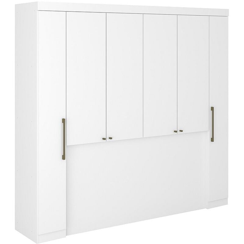 Pont de lit - 6 portes - Avec armoires et rangements - L206 cm - Blanc - antero