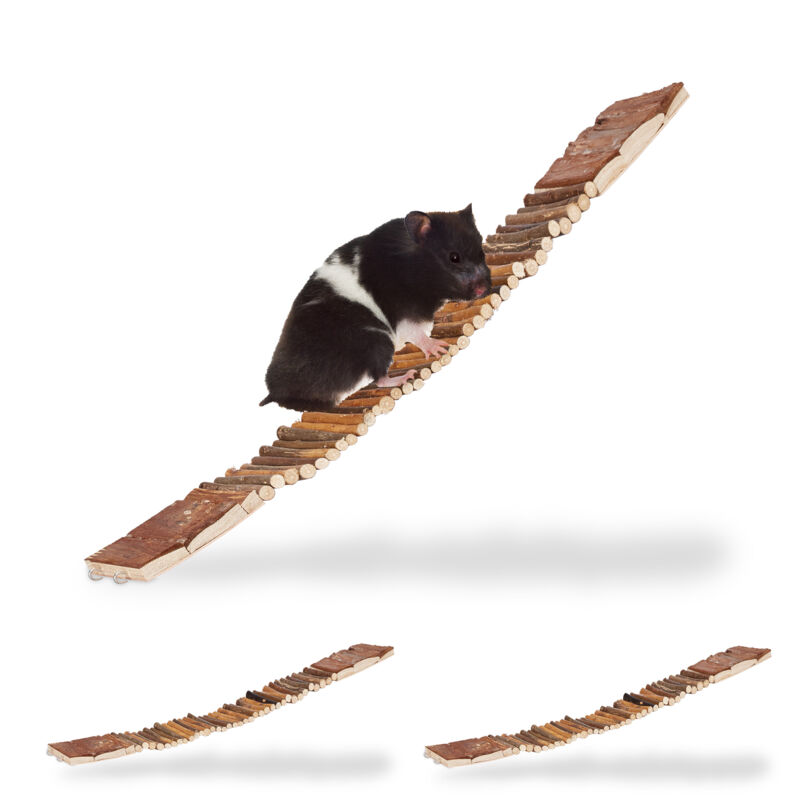 Relaxdays - Pont pour petits rongeurs, lot de 3, à suspendre, 1,5 x 55 x 10 cm, jouet oiseaux, échelle en bois, nature