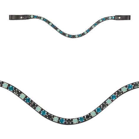Pony, azzurro / blu: Frontalino in cuoio con brillanti decorativi modello Aurora