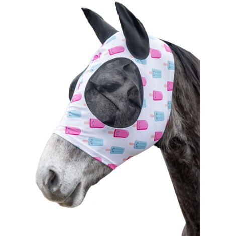 Pony, Bianco e fucsia: Maschera antimosche antistrappo per cavalli in lycra Funny Essentials Ice Cream decoro ghiaccioli