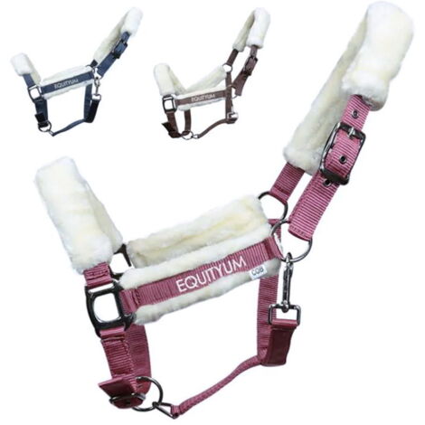 Pony, Blu: Cavezza in nylon doppiato per cavalli rivestita in pelo modello Zoe