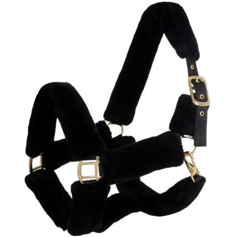 pony, Nero: Cavezza in nylon con inserti in lana sintetica e fibbie inox modello premium