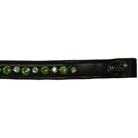 Pony, Nero: Frontalino Winner in cuoio 16 mm con strass azzurro/verde