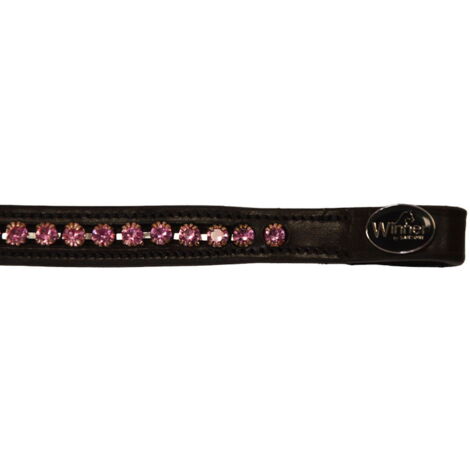 Pony, Nero: Frontalino Winner in cuoio 16 mm con strass rosa