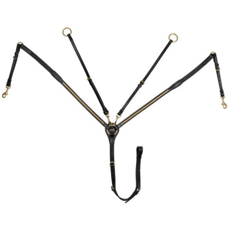 Pony, Nero: Pettorale con forchetta in cuoio modello Brass Clincher con clincher dorati