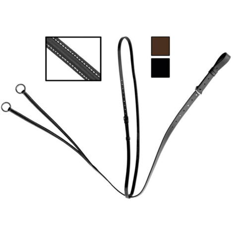 Pony, Noir: Martingale pour poney en cuir Collier avec boucles en acier inoxydable et coutures blanches